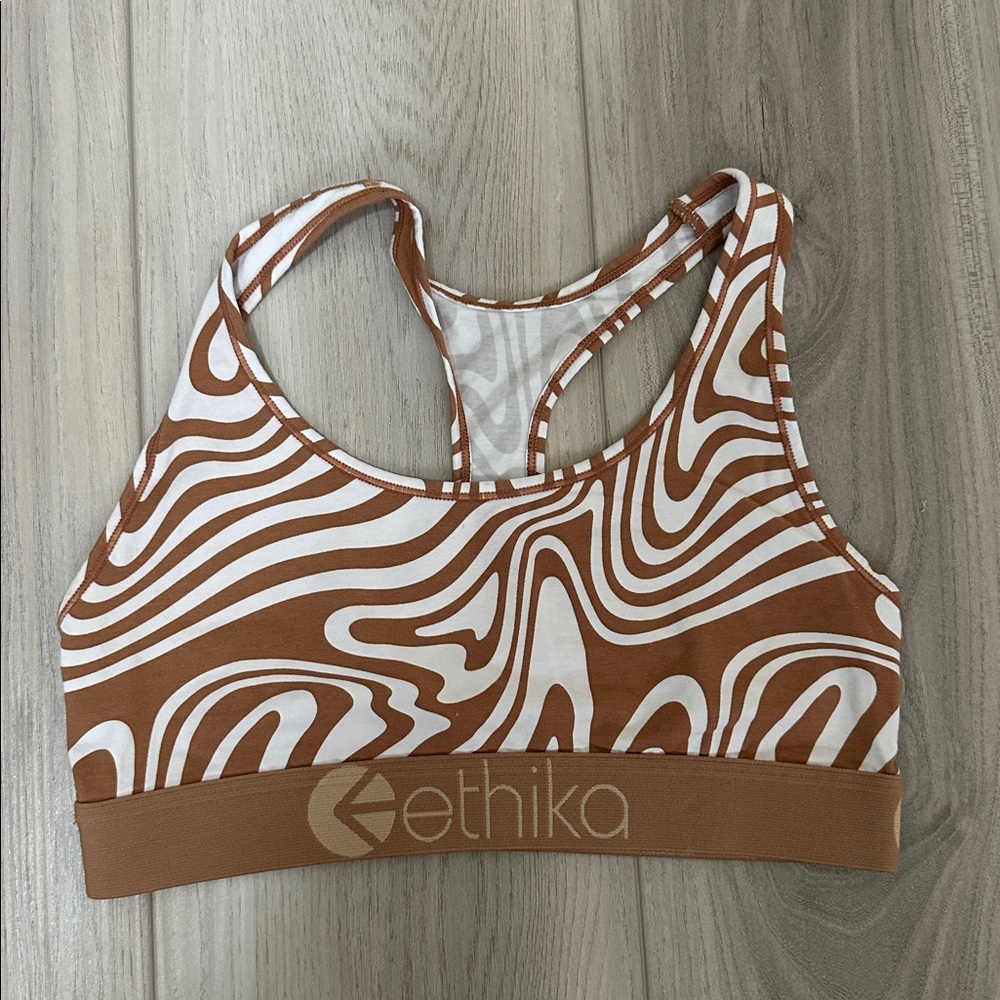 Ethika Tan and White Swirl Sports Bra